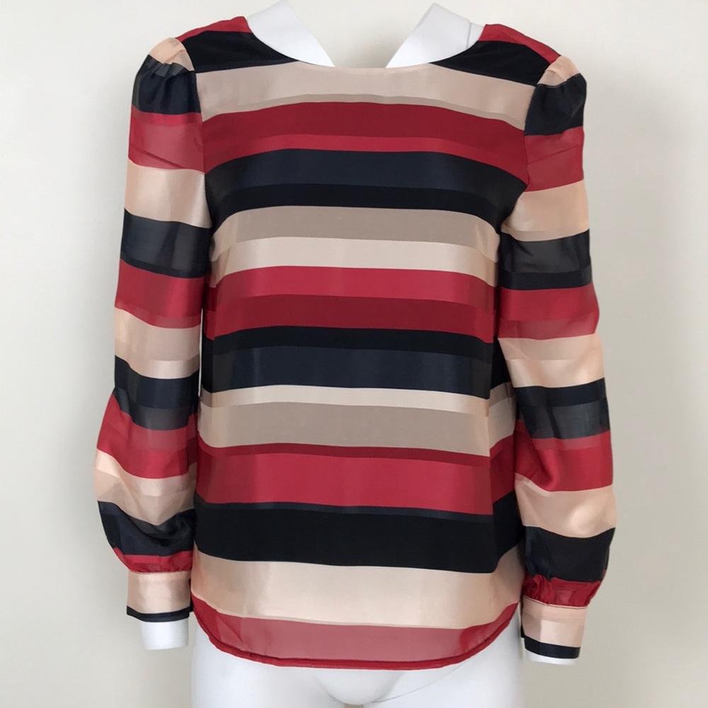 Black/Beige/Red Horizontal Stripe Top